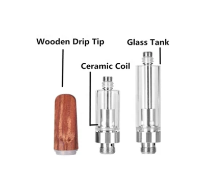Wooden Drip Tip Silver Refillable CBD Cartridge, 510 Screw Thread Leak Proof Atomizer With 1.2ohm Ceramic Coil For Battery Box Mod & CBD/Thick Oil Vape Pen (Disposable, 1.0ml, No Nicotine)